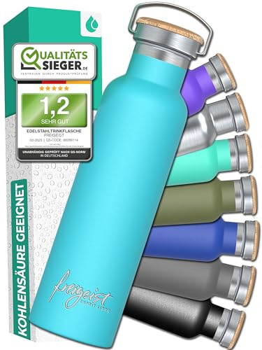 Thermosflasche 750mll Edelstahl HELLBLAU, Thermo Isolierflasche hält 25h kalt/13h warm, Edelstahl Trinkflasche BPA Frei, Isoflasche, Trinkflasche Wandern, Fahrradflasche, Büro