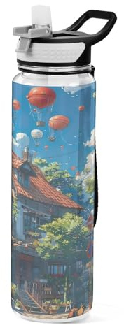 xigua Dream Life Sports Water Bottle with Straw Tritan BPA-Free Transparent Kettle Fitness Gym Outdoor Workout-1000ML