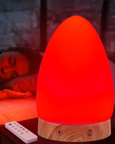 Aoife Lámpara de luz nocturna roja para dormir, lámpara de escritorio roja con longitud de onda de 670 nm, multicolor y opciones de brillo, control remoto, carga USB, diseño elegante