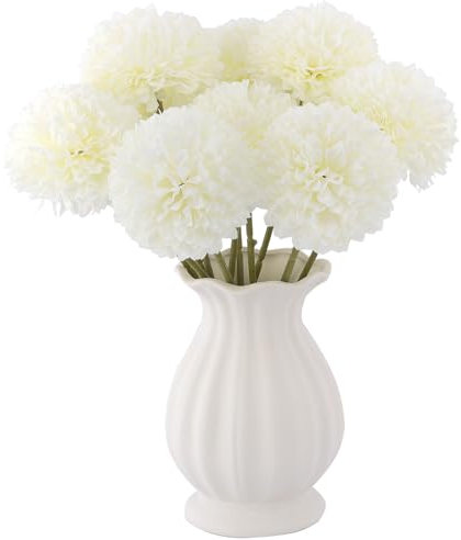 Rowfad Künstliche Chrysanthemen, Seidenkugel, weiße Blumen, künstliche Mütter, Frühlingsblumen für Valentinstag, Hochzeit, Heimdekoration (12, weiß), 12 Stück