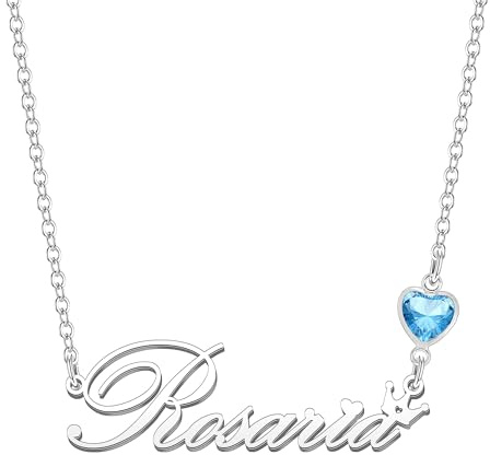 Kraven Collane Donna con Nome Daino Pietra di Nascita Blu Ciondolo con Nome Iniziale Personalizzate inciso su Misura Regali di Natale per Donne Ragazze Adolescenti Figlia (Rosaria)