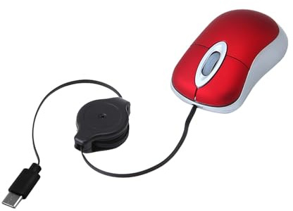 Zeizafa Souris filaire USB C rétractable, petite, 1000 dpi, optique, ambidextre, rouge
