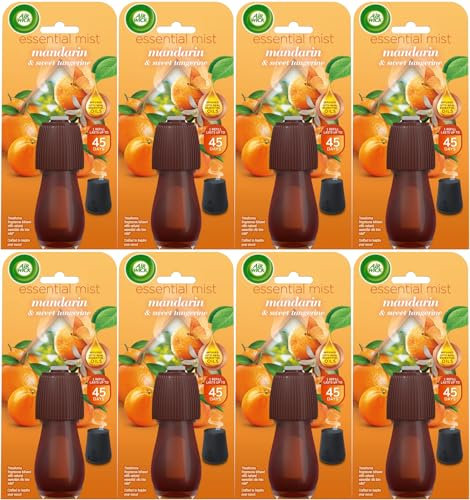 Air Wick Essential Mist Refills, Mandarin & Sweet Orange, Pack 8 x 20ml, Natural Essential Oils, Last up to 180 days, Air freshener