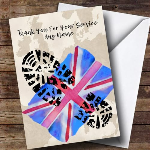 Military Boot Print & Union Jack UK Flag Personalised Retirement Card - Congratulations On Your Retirement Card, Happy Retirement Card