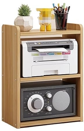 Druckertisch Druckerregal 2-stufiges Druckerständer-Regal, Kleiner Druckerständer Aus Holz, Desktop-Druckerregal Für Büro, Wohnzimmer, Scanner, Faxgerät Regal für Drucker Druckerständer(Log color)