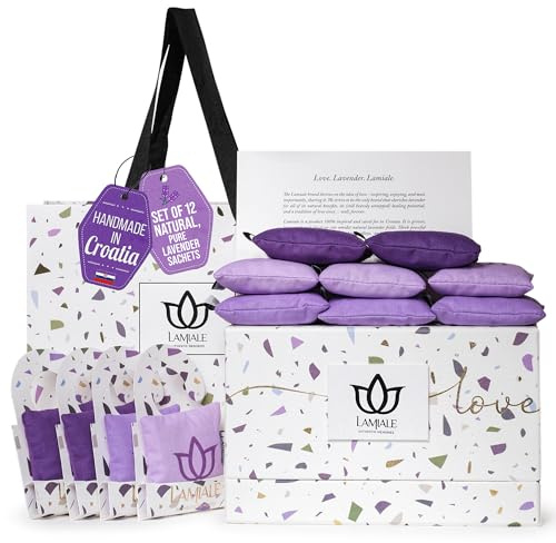 Lamiale Croatian Lavender Scented Sachets for Drawers and Closets – 12 Handmade Sachets, Natural Air Freshener, Moth Repellent, Thoughtful Gift for Her, Valentine's Day, Housewarming, Mother's Day