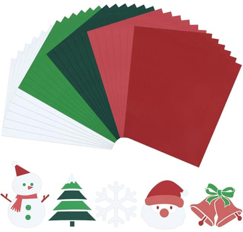 JULBEAR 30 Sheets Christmas Cardstock Paper, 5 Colors 8.5x11 Red Green Pastel Printer Construction Paper Christmas Crafts for Kids Scrapbook School Printing DIY Craft, Greeting Cards Birthdays