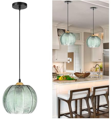 Amieron Pendelleuchte Esstisch Grün Glas Lampenschirm, Modern Hängelampe Pendelleuchte Glas Höhenverstellbare Hängeleuchten Dekoration Pendellampe Für Wohnzimmer Küche Schlafzimmer(1 Pack)