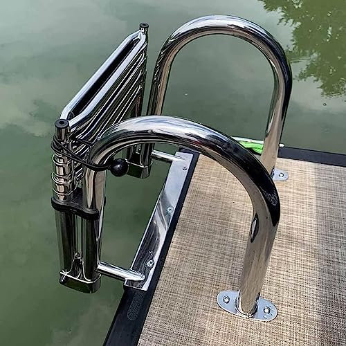 GQQDDD Folding Dock Boat Ladders 4 Step, Folding Stainless Upper Platform Pontoon Ladder For Dock/Swim Pool/Marine