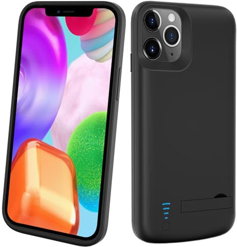 Giabuao Akkuhülle für iPhone 16 (6.1) 8500 mAh, Schlanke Wiederaufladbare Erweiterte Ladehülle, Tragbare Schützende Telefonhülle mit Akku Power Bank mit Standfuß für iPhone 16 – Schwarz