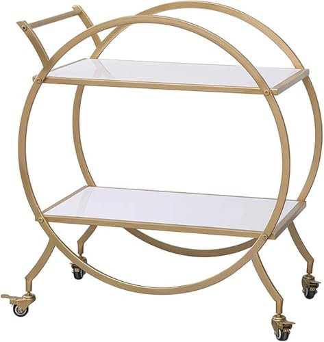 Goldener runder Barwagen mit Rädern - Moderner Getränkewagen, 75 cm mobiler Servicewagen - 2 Etagen Metall Mini Bar Trolley für Küche, Kaffeestation