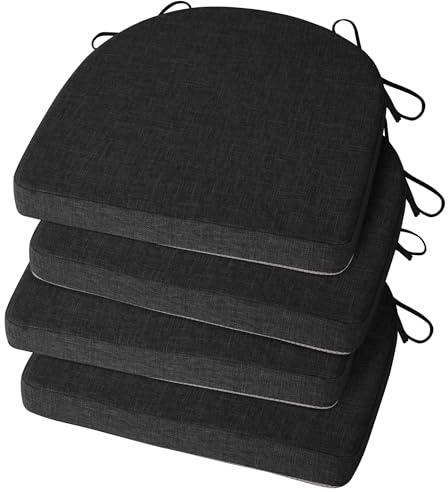 FlyGulls Cojines para sillas de comedor, paquete de 4 cojines texturizados en forma de U para sillas de cocina con lazos y respaldo antideslizante, almohadillas para sillas de interior con funda