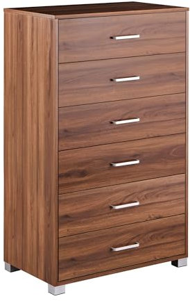 Brigros WeHome - Cassettiera Camera Da Letto, Cassettiera 6 Cassetti 68x40x115 Cm, Cassettiera In Legno Mobile Camera Da Letto, Cassettiera Salvaspazio Nancy, Como Camera Da Letto (Noce)