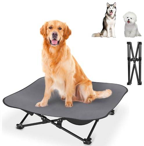 ORHEYA Faltbares Outdoor Hundebett – Erhöhtes, atmungsaktives hundeliege Bett für Hunde bis 60 kg, ideal für Camping und Garten, Outdoor Indoor 87x87x33 cm