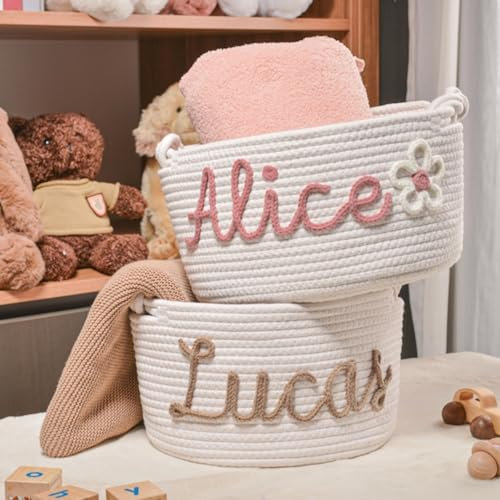 Gufacai Cestino Regalo Personalizzato Baby Shower Cesto di Corda di Cotone Multicolore per Baby Shower Organizer di Immagazzinaggio Giocattoli Per Neonati S-19X12X27CM