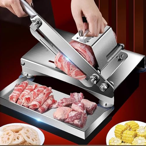 TT-YEC Trancheuse À Viande Congelée Domestique en Acier Inoxydable 304, Trancheuse À Viande Manuelle À Épaisseur Réglable, Machine Portable De Découpe De Jambon Et De Saucisses