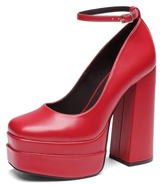 DREAM PAIRS Zapatos de tacón de plataforma Mary Jane para mujer, rojo, (Red-Pu), 39 EU