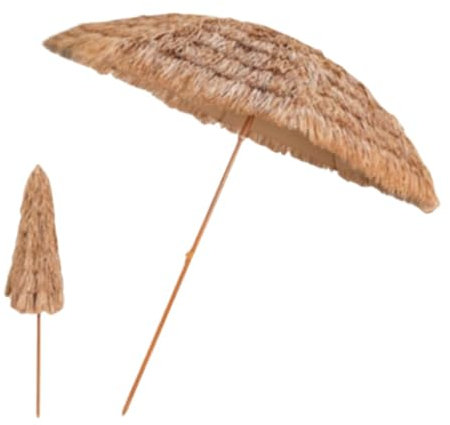 RTVGNSZSJL 180cm Sombrilla De Paja Inclinable, Sombrilla De Paja Hawaiana, Sombrilla Playa De Paja con Protección UV para Jardín/Patio/Piscina(280cm/9ft)