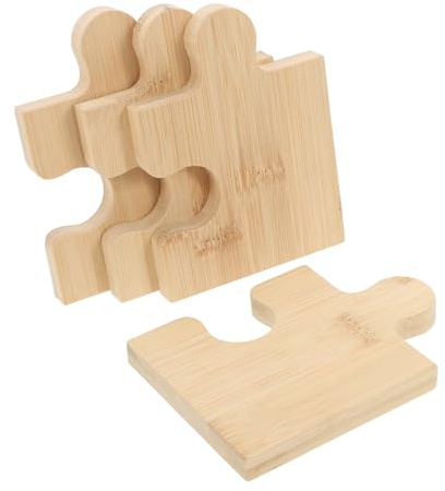 Amosfun Sottobicchieri in Legno Puzzle 4 Pezzi, Design Creativo, Resistenti al Calore, per Tè e Bevande, Proteggono Tavolo in Ogni Occasione