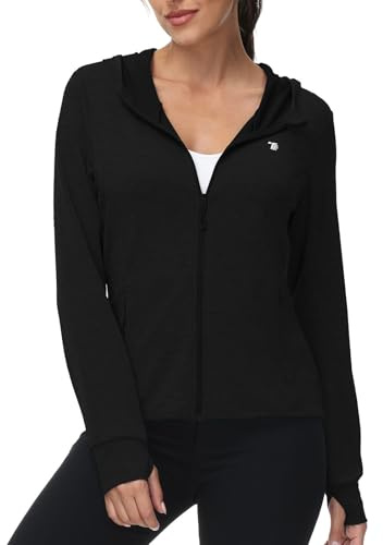 YSENTO Womens Running Jackets Long Sleeve Sports Gym Yoga T-Shirt Tops Lightweight Activewear Fitness Hoodie with Thumb Holes(Black,XS)