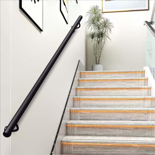Pasamanos de hierro metálico para escaleras - 1 m, 150 cm, 2 m, 240 cm, 3 m, 6 m, montaje en pared, barandilla de escalera,barra de agarre antideslizante,seguridad,barra de soporte con kit de soportes