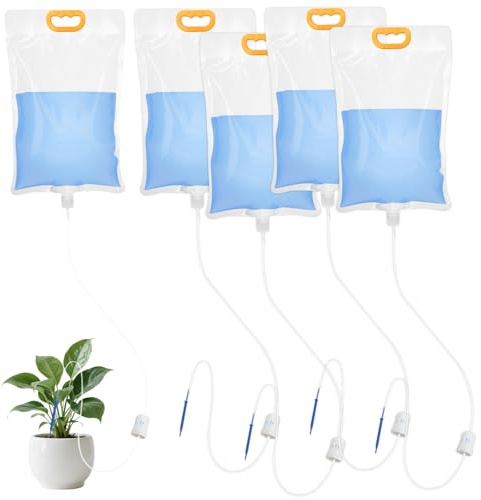 5PCS Sac Arrosage Automatique 3.5 L,Sac Arrosage Goutte a Goutte Plantes | Arrosage Plante Vacances, avec Commande Réglable et S Crochets
