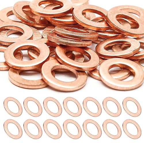 50 PzRondelle Rame Tenuta Olio, M10 Rondella Piatta, Kit Guarnizioni Idrauliche, Anello di Tenuta, Set di Rondelle Piatte, Guarnizione Rondelle in Rame per Tappi Olio Motore Montaggio