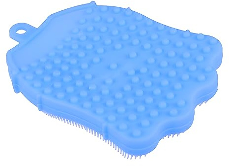HAMPPLIES Baby Silicone Shampoo Brush and Bath Massager for Infants, Soft Blue Silicone Shower Brush with Gentle Massage Bristles, Suitable for Newborn Bathing and Cradle Cap Treatment