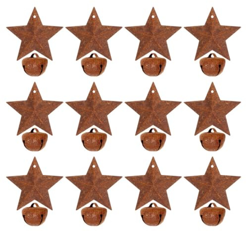 Alipis 24 Stück Vintage Rostige Glöckchen für Weihnachtsbaum Dekoration Antike Jingle Bells Rustikale Metallsterne für Feiertagsfeiern und DIY Bastelprojekte