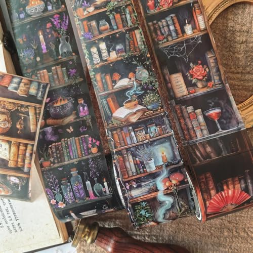 PET Washi Tape Scrapbook Zubehör,Ta Merry Scrapbooking Sticker,3 Rolls PET Magischer Bücherschrank Aesthetic Aufkleber Decorative für Bullet Journal Sticker,journaling Zubehör(Bücherschrank 2)