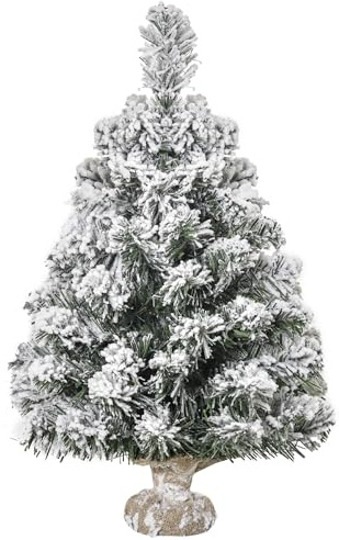 HOMCOM Mini Künstlicher Weihnachtsbaum 60 cm Tannenbaum künstlich mit Schnee, 67 Spitzen Zementbasis Christbaum Weihnachtsdeko für drinnen Büro Wohnzimmer