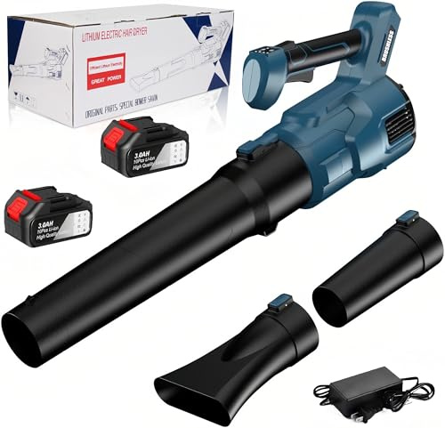 Soplador de Hojas, 21V Sopladora de Hojas con 2 Bateria de 3,0Ah y Cargador, 2 Tubos de Extensión, 257 KM/h, 3 Ajustes de Velocidad, Soplador Bateria para Polvo, Hojas