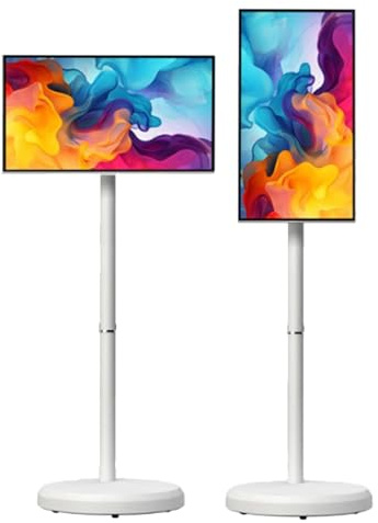 Touchscreen Monitor, 21.5-Inch Portable TV on Wheels, 1080p Display, Built-in 6000mAh Battery, Full Swivel Rotation, Rolling Monitor Stand
