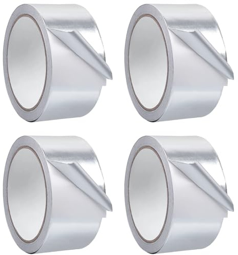 HX-pyahgtv 4 Rolls Aluminum Foil Tape, 50mm x 20m Insulation Tape, Heat Resistant High Temperature Foil Tape, Adhesive Waterproof Tape for Pipe Repairing, Fixing and Other DIY Repair