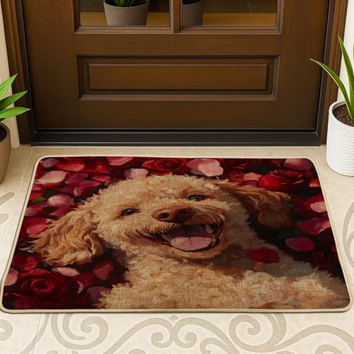 Fußmatte für den Außenbereich, Motiv: Pudel, Hund, für den Innen- und Außenbereich, ultradünn, für den Außenbereich, 73 x 43 cm, für den Außenbereich, ultradünn, mit Schuhen, für Terrasse