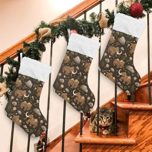 Kcldeci Calze natalizie con mammut con fiori, confezione da 2, 43,2 cm, per camino, Babbo Natale, albero di Natale, decorazione per regalo di Natale