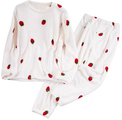 Pijama de invierno para mujer, de franela largo, conjunto de pijama de dos piezas, manga larga, forro polar, cálido, pijama, pantalones, ropa de salón para sala de estar y casa, Blanco, S