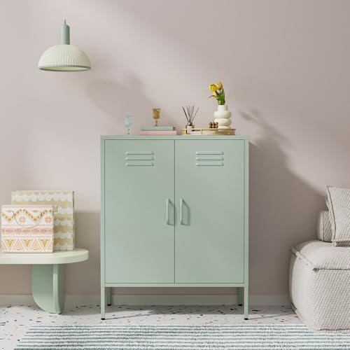 Lendo Online Byrå – skåpskåp – förvaringsskåp – industriellt skåp med justerbara hyllor – arkivskåp – metallskåp – kontorsskåp – 80 x 40 x 100 cm (L x B x H) – pulverlackerat stål – metall – grön