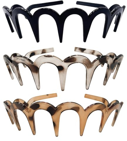 Cosblisvia 3 Pièces Serre-tête Zig Zag, Serre-tête Femme, Bandeau Zigzag Acétate, Bandeau Zickzack pour Maquillage, Sport, Quotidien, Fête (Noir/Léopard)