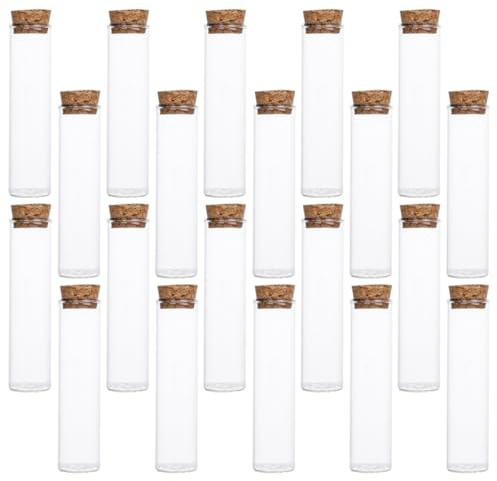BIUDECO Botellas de Vidrio con Corcho 60 Ml, 20 Unidades Transparentes para Almacenamiento, Frascos Pequeños para Cerillas, Mensajes y Decoración del Hogar, Ideales para Manualidades