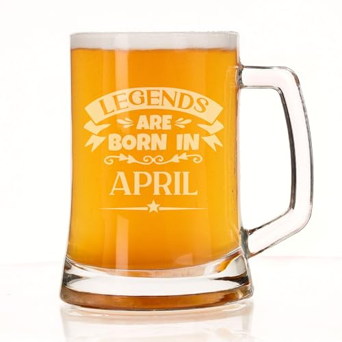 Always Looking Good Birthday Beer Stein Gift for Him or Her - Engraved Glass Beer Mug Present 500ml - Funny Birthday Legends are Born in April Keepsake