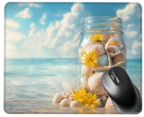 Mouse Pad 42x35cm, Mice Pad with Non-Slip Rubber Base, Mouse Mats for Computers Durable Stitched Edges, Easy Gliding, Smooth Surface for Laser and Optical Mouse Mat, Portable, Beach Shell 1 S0F-254