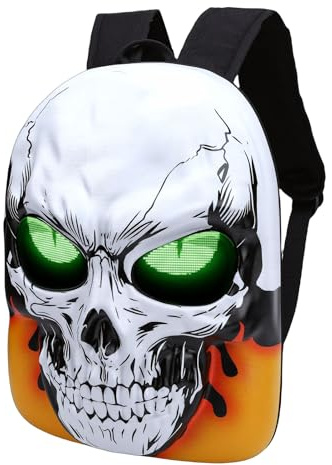 Aramox LED Skull Ryggsäck med Programmerbar Skärm, 3D Hardshell Motorcykel Smart Ryggsäck för Resecykelfester, Vattentäta Justerbara Axelremmar med USB-strömförsörjning