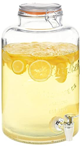 LoogCape Dispenser d'acqua XXL con rubinetto in vetro, 8 litri, trasparente, per feste, buffet, campeggio, barbecue, cucina e bar, grande stazione per bevande con tappo e pratico rubinetto