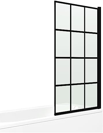 Framed Black Square Grid Shower Screen, Clear Tempered Glass Panel Bathroom Shower Screen, Safety Shower Tempered Glass Door for Bathroom Wet Room 1000 x 1400mm