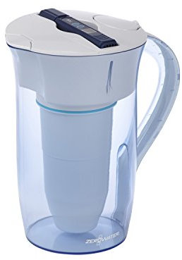 ZeroWater Jarra de filtro de agua redonda de 10 tazas con filtro avanzado de 5 etapas, medidor de calidad del agua+cartucho de filtro de agua incluido, 2.4 litros, transparente