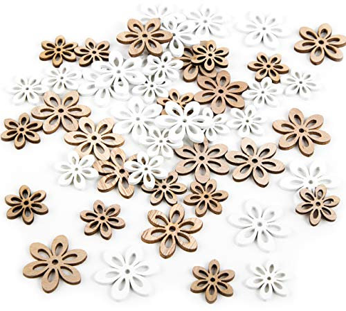 Logbuch-Verlag Set de 45 Mini Flores en Blanco y marrón Natural para esparcir – Decoración de Mesa de Flores Vintage Boda Scrapbooking