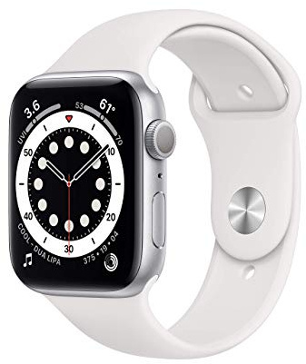 Apple Watch Series 6 (GPS, 44mm) - Silver Aluminum Case with White Sport Band (Renewed)