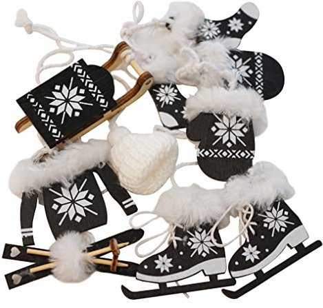 khevga 6er Set Christbaumschmuck Wintersport Weihnachtsanhänger aus Holz (schwarz)