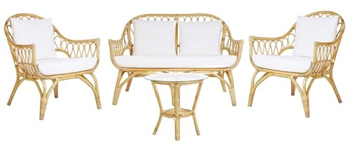Salon de Jardin 2 Fauteuils Table Basse et Canapé Banquette 2 Places en Rotin Clair pour Extérieur au Style Boho et Rustique Beliani